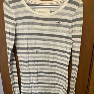 Hollister Gray and White Striped Long Sleeve Tee